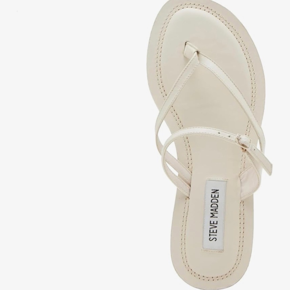 Steve Madden Cream Slim-Strap Thong Sandal with Adjustable Ankle Strap